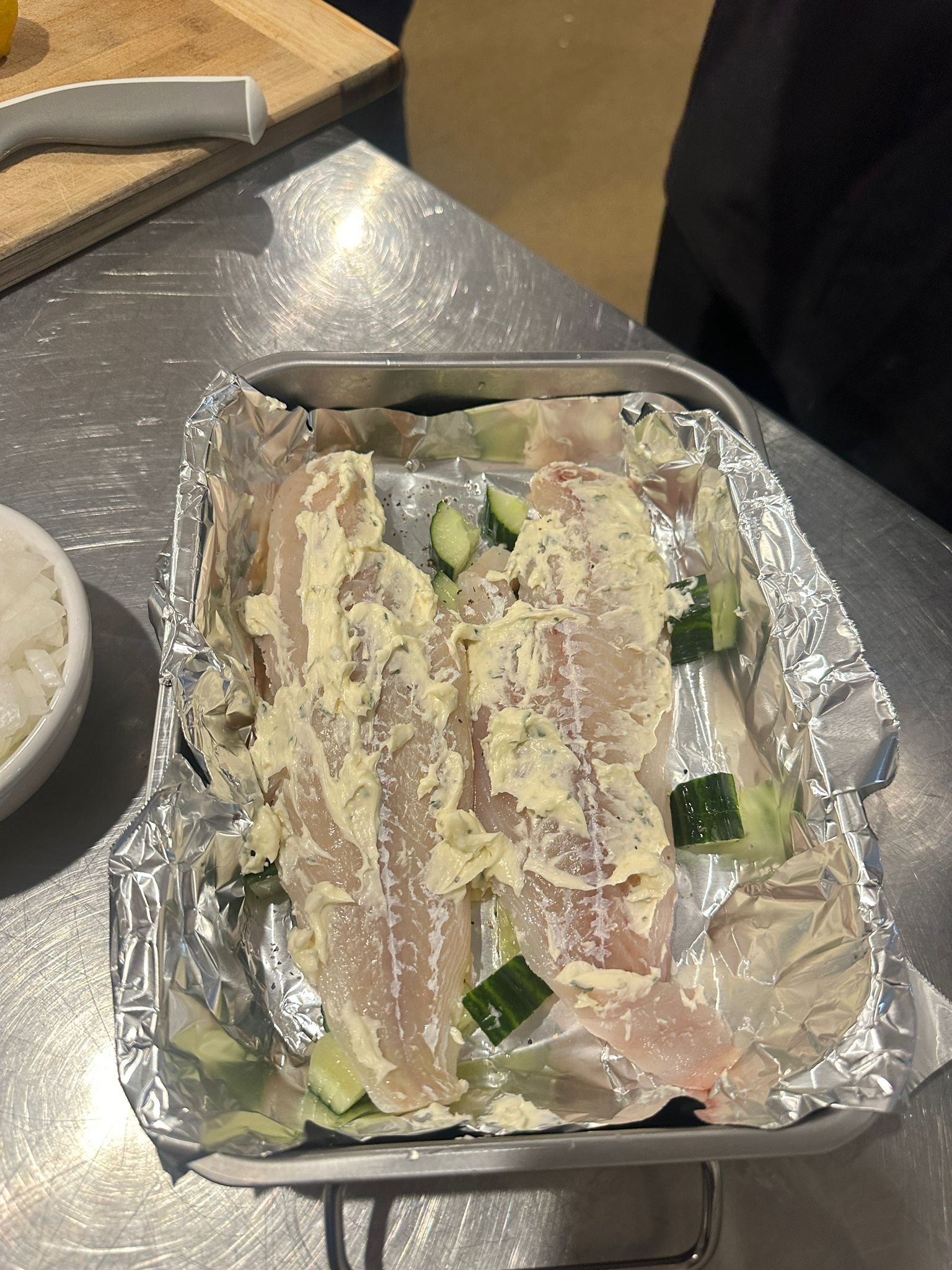 Oven Baked Fish prepared in kitchen lab